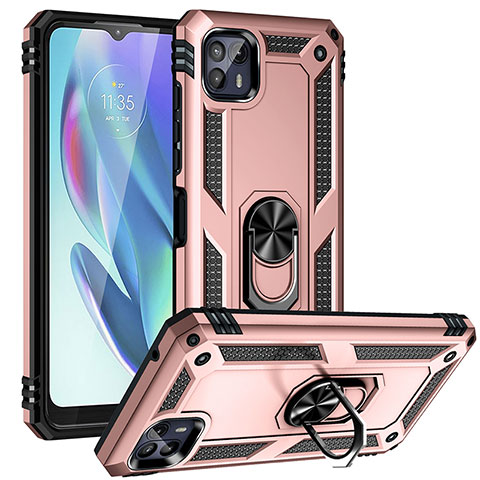 Coque Contour Silicone et Plastique Housse Etui Mat avec Magnetique Support Bague Anneau S01 pour Motorola Moto G50 5G Or Rose