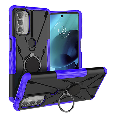 Coque Contour Silicone et Plastique Housse Etui Mat avec Magnetique Support Bague Anneau S01 pour Motorola Moto G51 5G Violet