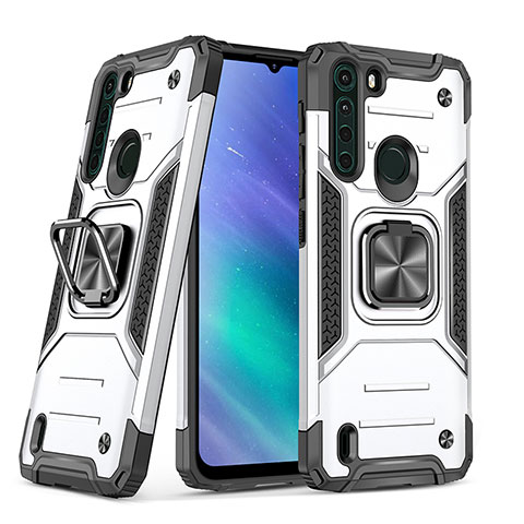 Coque Contour Silicone et Plastique Housse Etui Mat avec Magnetique Support Bague Anneau S01 pour Motorola Moto One Fusion Blanc