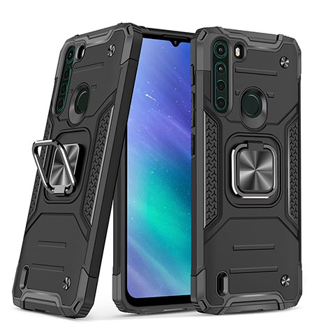 Coque Contour Silicone et Plastique Housse Etui Mat avec Magnetique Support Bague Anneau S01 pour Motorola Moto One Fusion Noir