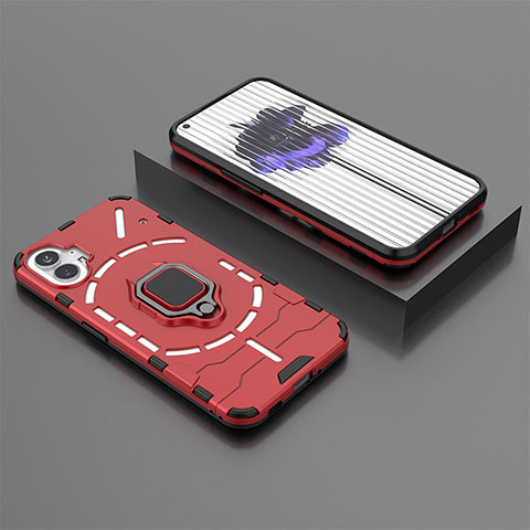 Coque Contour Silicone et Plastique Housse Etui Mat avec Magnetique Support Bague Anneau S01 pour Nothing Phone 1 Rouge