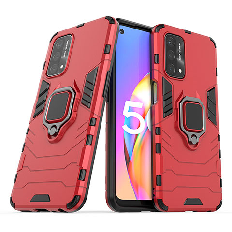 Coque Contour Silicone et Plastique Housse Etui Mat avec Magnetique Support Bague Anneau S01 pour OnePlus Nord N200 5G Rouge