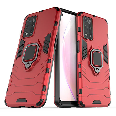 Coque Contour Silicone et Plastique Housse Etui Mat avec Magnetique Support Bague Anneau S01 pour Oppo A93s 5G Rouge