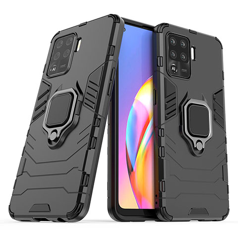 Coque Contour Silicone et Plastique Housse Etui Mat avec Magnetique Support Bague Anneau S01 pour Oppo A94 4G Noir