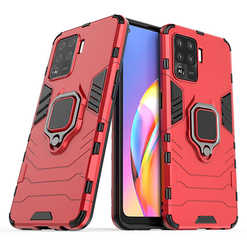 Coque Contour Silicone et Plastique Housse Etui Mat avec Magnetique Support Bague Anneau S01 pour Oppo A94 4G Rouge