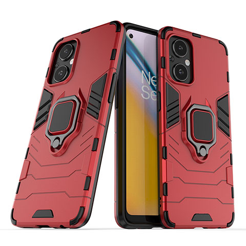 Coque Contour Silicone et Plastique Housse Etui Mat avec Magnetique Support Bague Anneau S01 pour Oppo A96 5G Rouge