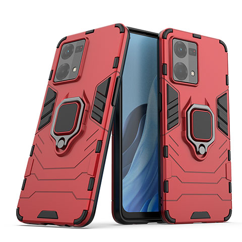 Coque Contour Silicone et Plastique Housse Etui Mat avec Magnetique Support Bague Anneau S01 pour Oppo F21s Pro 4G Rouge