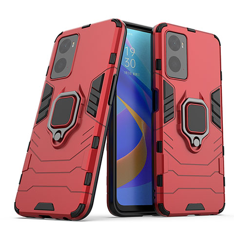 Coque Contour Silicone et Plastique Housse Etui Mat avec Magnetique Support Bague Anneau S01 pour Oppo K10 4G Rouge