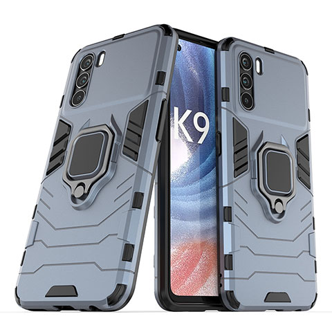 Coque Contour Silicone et Plastique Housse Etui Mat avec Magnetique Support Bague Anneau S01 pour Oppo K9 Pro 5G Bleu