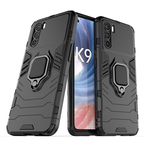 Coque Contour Silicone et Plastique Housse Etui Mat avec Magnetique Support Bague Anneau S01 pour Oppo K9 Pro 5G Noir