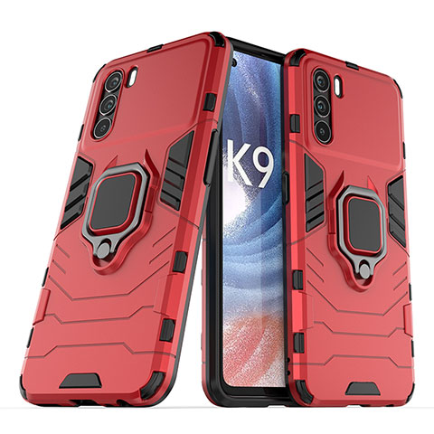 Coque Contour Silicone et Plastique Housse Etui Mat avec Magnetique Support Bague Anneau S01 pour Oppo K9 Pro 5G Rouge