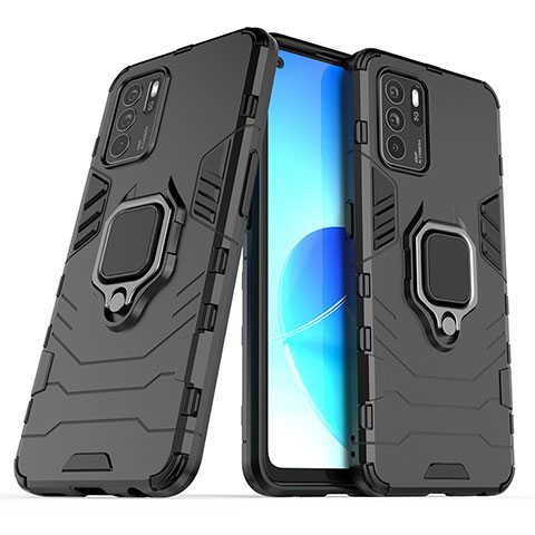 Coque Contour Silicone et Plastique Housse Etui Mat avec Magnetique Support Bague Anneau S01 pour Oppo Reno6 Z 5G Noir