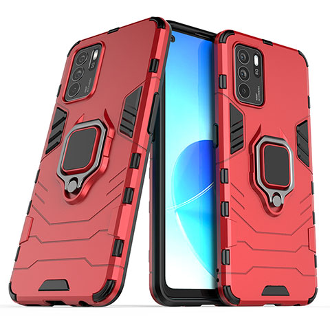 Coque Contour Silicone et Plastique Housse Etui Mat avec Magnetique Support Bague Anneau S01 pour Oppo Reno6 Z 5G Rouge