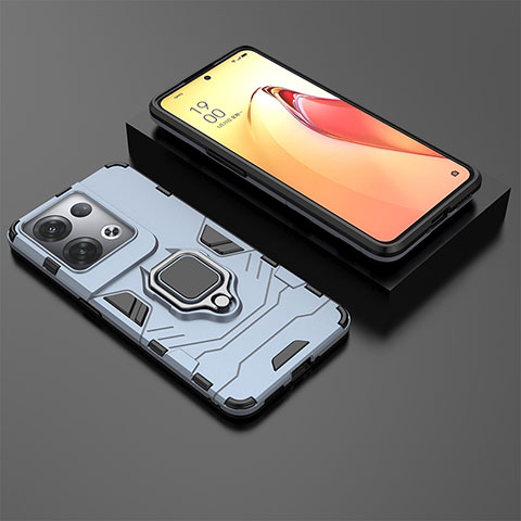 Coque Contour Silicone et Plastique Housse Etui Mat avec Magnetique Support Bague Anneau S01 pour Oppo Reno8 Pro 5G Bleu