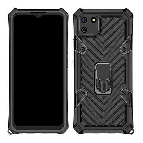 Coque Contour Silicone et Plastique Housse Etui Mat avec Magnetique Support Bague Anneau S01 pour Realme C11 Noir