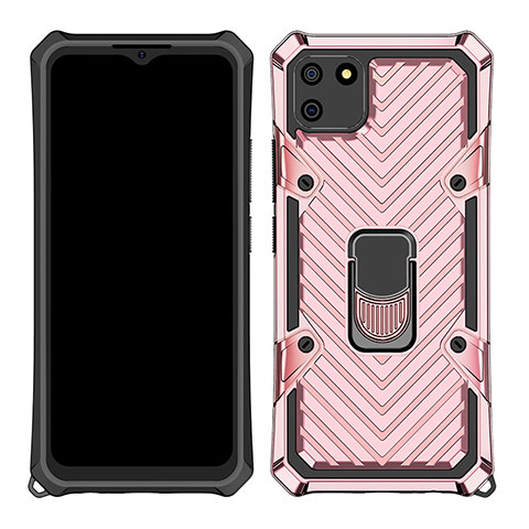 Coque Contour Silicone et Plastique Housse Etui Mat avec Magnetique Support Bague Anneau S01 pour Realme C11 Or Rose