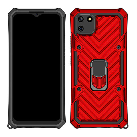 Coque Contour Silicone et Plastique Housse Etui Mat avec Magnetique Support Bague Anneau S01 pour Realme C11 Rouge