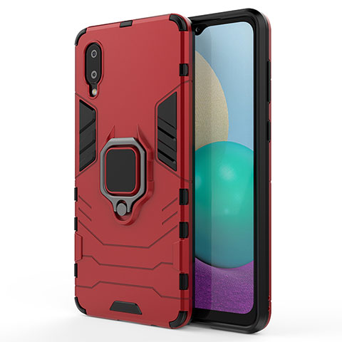 Coque Contour Silicone et Plastique Housse Etui Mat avec Magnetique Support Bague Anneau S01 pour Samsung Galaxy A02 Rouge