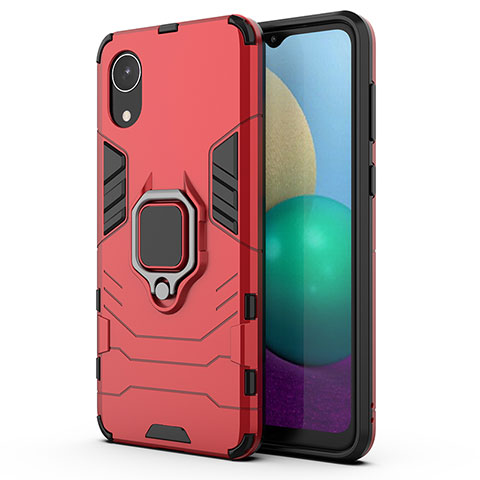 Coque Contour Silicone et Plastique Housse Etui Mat avec Magnetique Support Bague Anneau S01 pour Samsung Galaxy A03 Core Rouge