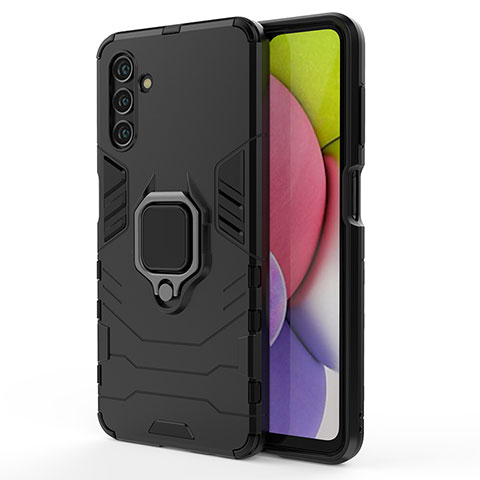 Coque Contour Silicone et Plastique Housse Etui Mat avec Magnetique Support Bague Anneau S01 pour Samsung Galaxy A04s Noir