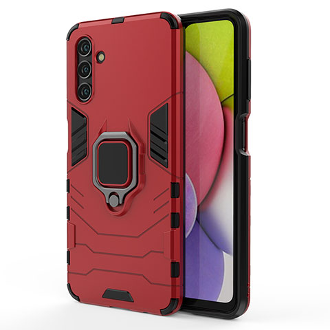 Coque Contour Silicone et Plastique Housse Etui Mat avec Magnetique Support Bague Anneau S01 pour Samsung Galaxy A04s Rouge