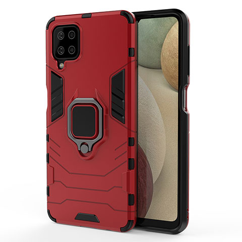 Coque Contour Silicone et Plastique Housse Etui Mat avec Magnetique Support Bague Anneau S01 pour Samsung Galaxy A12 5G Rouge