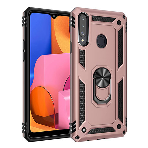 Coque Contour Silicone et Plastique Housse Etui Mat avec Magnetique Support Bague Anneau S01 pour Samsung Galaxy A20s Or Rose