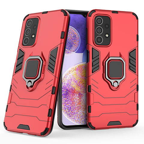 Coque Contour Silicone et Plastique Housse Etui Mat avec Magnetique Support Bague Anneau S01 pour Samsung Galaxy A23 5G Rouge