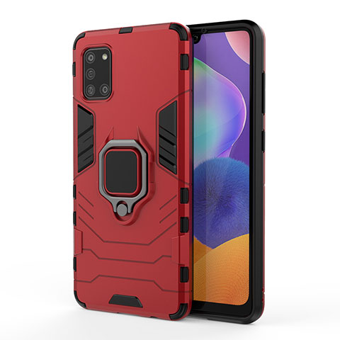 Coque Contour Silicone et Plastique Housse Etui Mat avec Magnetique Support Bague Anneau S01 pour Samsung Galaxy A31 Rouge