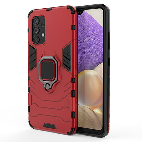 Coque Contour Silicone et Plastique Housse Etui Mat avec Magnetique Support Bague Anneau S01 pour Samsung Galaxy A32 4G Rouge