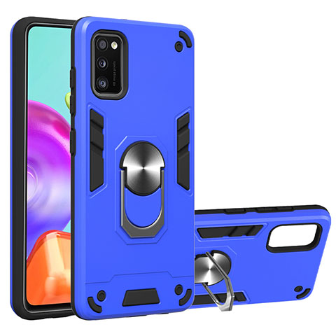 Coque Contour Silicone et Plastique Housse Etui Mat avec Magnetique Support Bague Anneau S01 pour Samsung Galaxy A41 Bleu Ciel