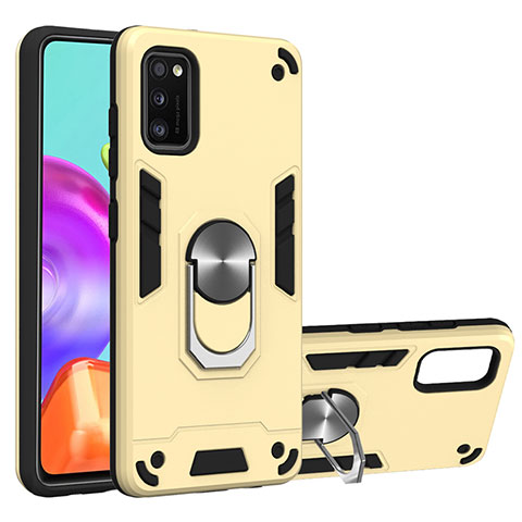 Coque Contour Silicone et Plastique Housse Etui Mat avec Magnetique Support Bague Anneau S01 pour Samsung Galaxy A41 Or