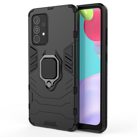 Coque Contour Silicone et Plastique Housse Etui Mat avec Magnetique Support Bague Anneau S01 pour Samsung Galaxy A52s 5G Noir