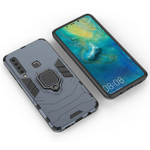 Coque Contour Silicone et Plastique Housse Etui Mat avec Magnetique Support Bague Anneau S01 pour Samsung Galaxy A9 (2018) A920 Bleu