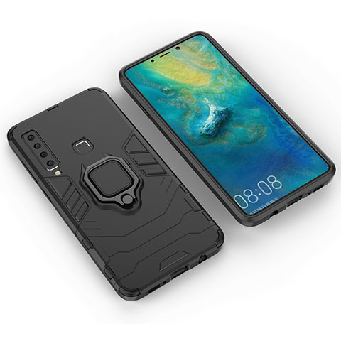 Coque Contour Silicone et Plastique Housse Etui Mat avec Magnetique Support Bague Anneau S01 pour Samsung Galaxy A9 Star Pro Noir