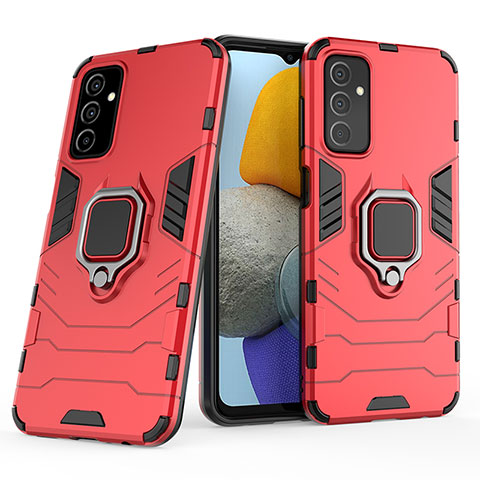 Coque Contour Silicone et Plastique Housse Etui Mat avec Magnetique Support Bague Anneau S01 pour Samsung Galaxy F23 5G Rouge