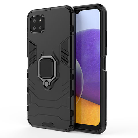 Coque Contour Silicone et Plastique Housse Etui Mat avec Magnetique Support Bague Anneau S01 pour Samsung Galaxy F42 5G Noir