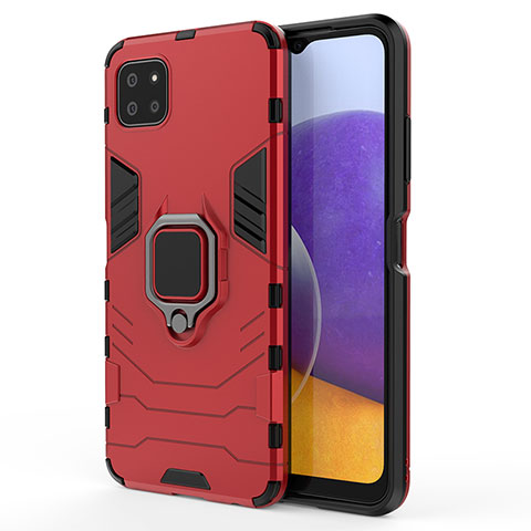 Coque Contour Silicone et Plastique Housse Etui Mat avec Magnetique Support Bague Anneau S01 pour Samsung Galaxy F42 5G Rouge