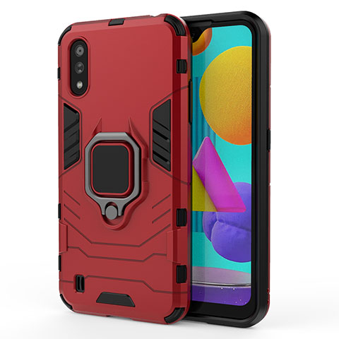 Coque Contour Silicone et Plastique Housse Etui Mat avec Magnetique Support Bague Anneau S01 pour Samsung Galaxy M01 Rouge