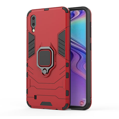 Coque Contour Silicone et Plastique Housse Etui Mat avec Magnetique Support Bague Anneau S01 pour Samsung Galaxy M10 Rouge