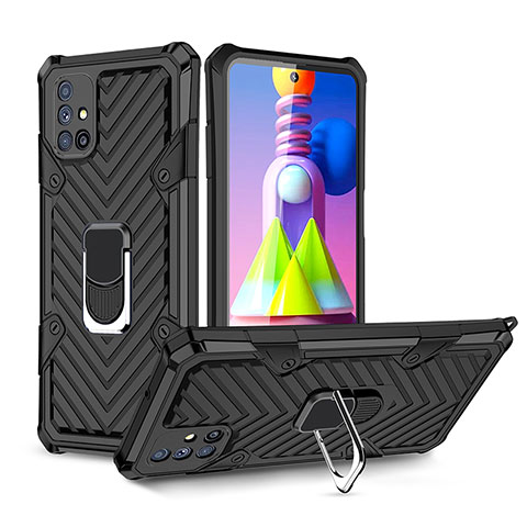 Coque Contour Silicone et Plastique Housse Etui Mat avec Magnetique Support Bague Anneau S01 pour Samsung Galaxy M51 Noir