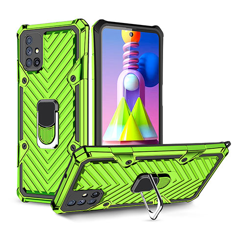 Coque Contour Silicone et Plastique Housse Etui Mat avec Magnetique Support Bague Anneau S01 pour Samsung Galaxy M51 Pastel Vert