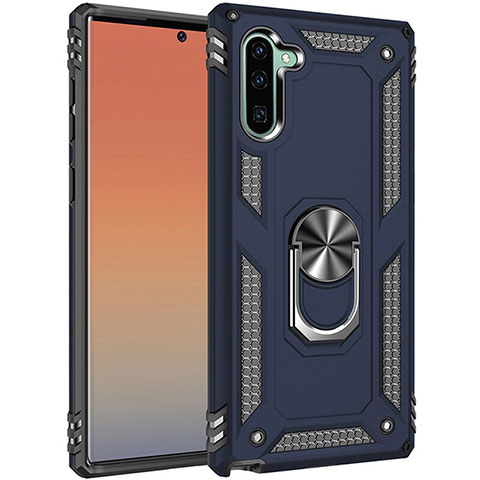 Coque Contour Silicone et Plastique Housse Etui Mat avec Magnetique Support Bague Anneau S01 pour Samsung Galaxy Note 10 5G Bleu