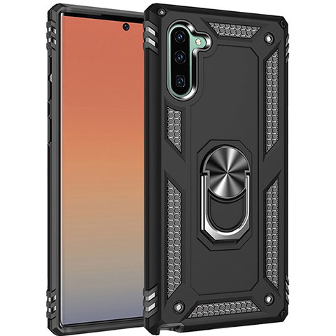 Coque Contour Silicone et Plastique Housse Etui Mat avec Magnetique Support Bague Anneau S01 pour Samsung Galaxy Note 10 5G Noir