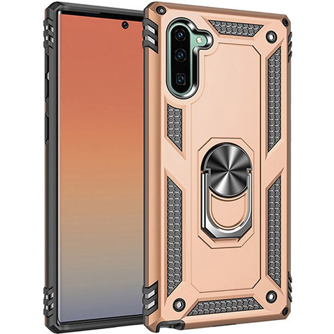 Coque Contour Silicone et Plastique Housse Etui Mat avec Magnetique Support Bague Anneau S01 pour Samsung Galaxy Note 10 Or