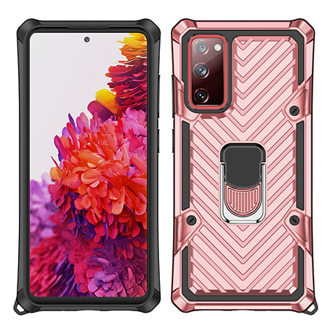 Coque Contour Silicone et Plastique Housse Etui Mat avec Magnetique Support Bague Anneau S01 pour Samsung Galaxy S20 FE 4G Or Rose