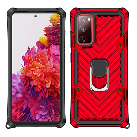 Coque Contour Silicone et Plastique Housse Etui Mat avec Magnetique Support Bague Anneau S01 pour Samsung Galaxy S20 FE 4G Rouge