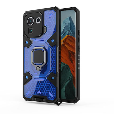 Coque Contour Silicone et Plastique Housse Etui Mat avec Magnetique Support Bague Anneau S01 pour Xiaomi Mi 11 Pro 5G Bleu