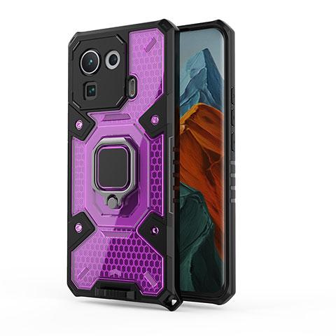 Coque Contour Silicone et Plastique Housse Etui Mat avec Magnetique Support Bague Anneau S01 pour Xiaomi Mi 11 Pro 5G Violet