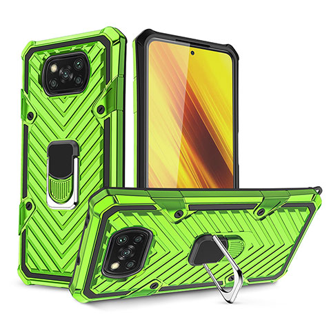 Coque Contour Silicone et Plastique Housse Etui Mat avec Magnetique Support Bague Anneau S01 pour Xiaomi Poco X3 Pastel Vert